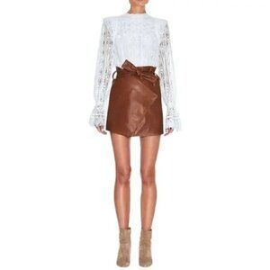 Divine Heritage Faux Leather Skirt Asymmetrical Wrap Brown